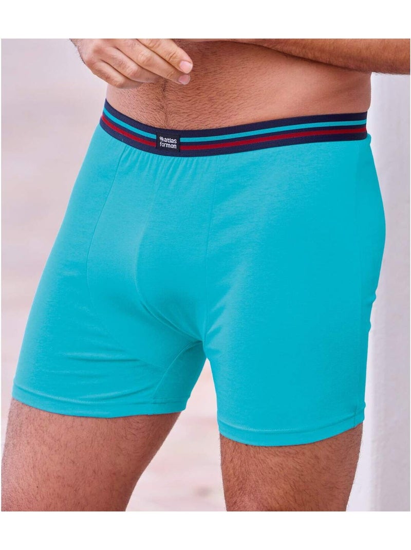 Lot de 3 Boxers Stretch Unis   - ATLAS FOR MEN Bleu Rouge Bleu - Kiabi
