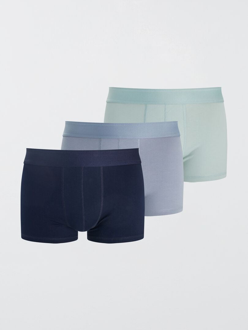 Lot de 3 boxers unis bleu/gris/vert - Kiabi