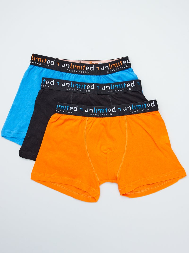 Lot de 3 boxers unis en coton Bleu/noir/orange - Kiabi