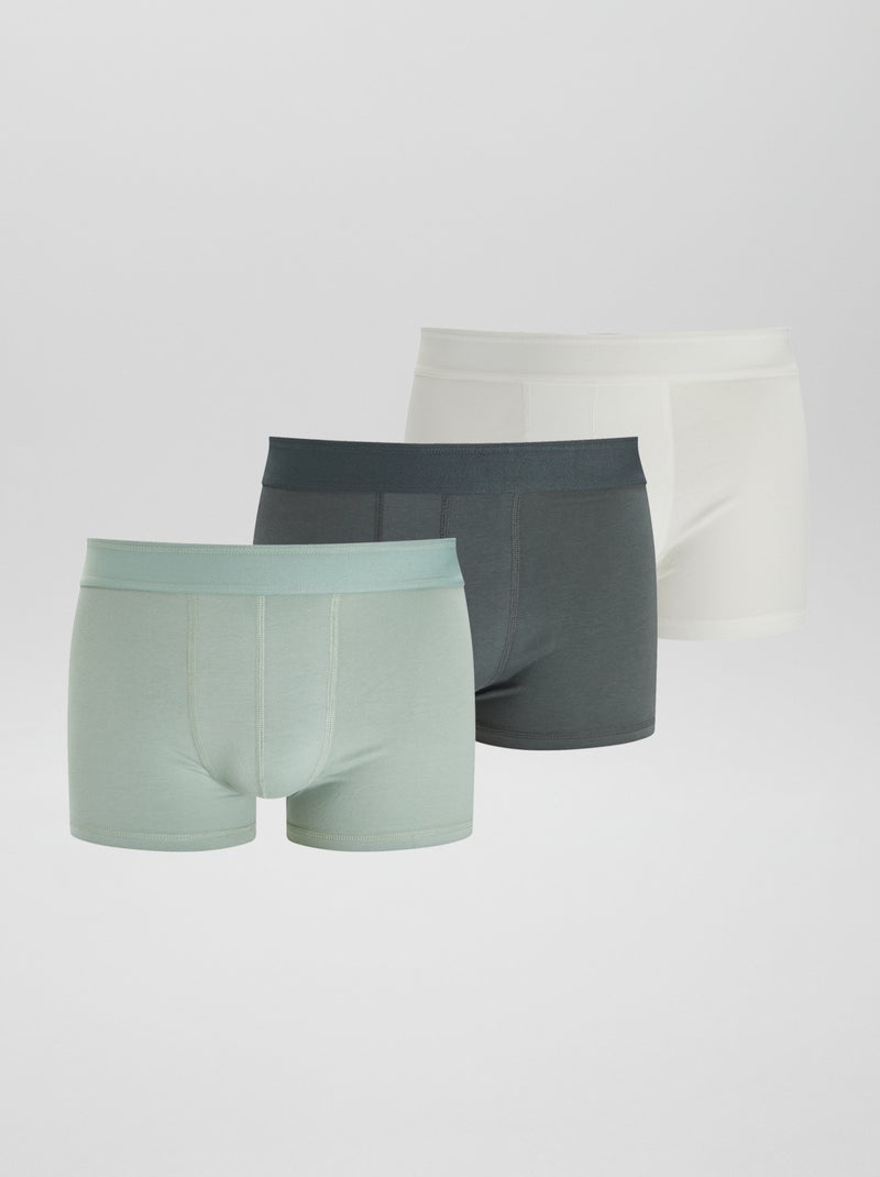 Lot de 3 boxers unis Kaki/blanc/vert - Kiabi