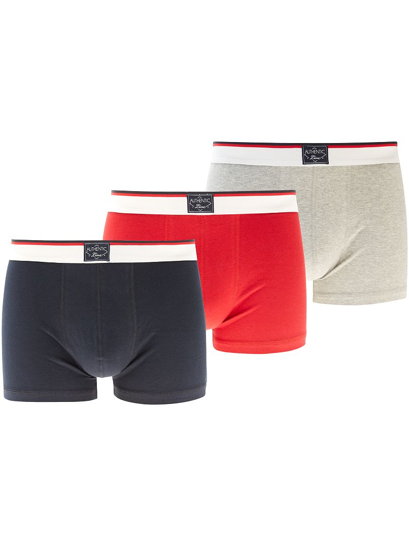 Lot de 3 boxers unis marine/rouge/gris - Kiabi