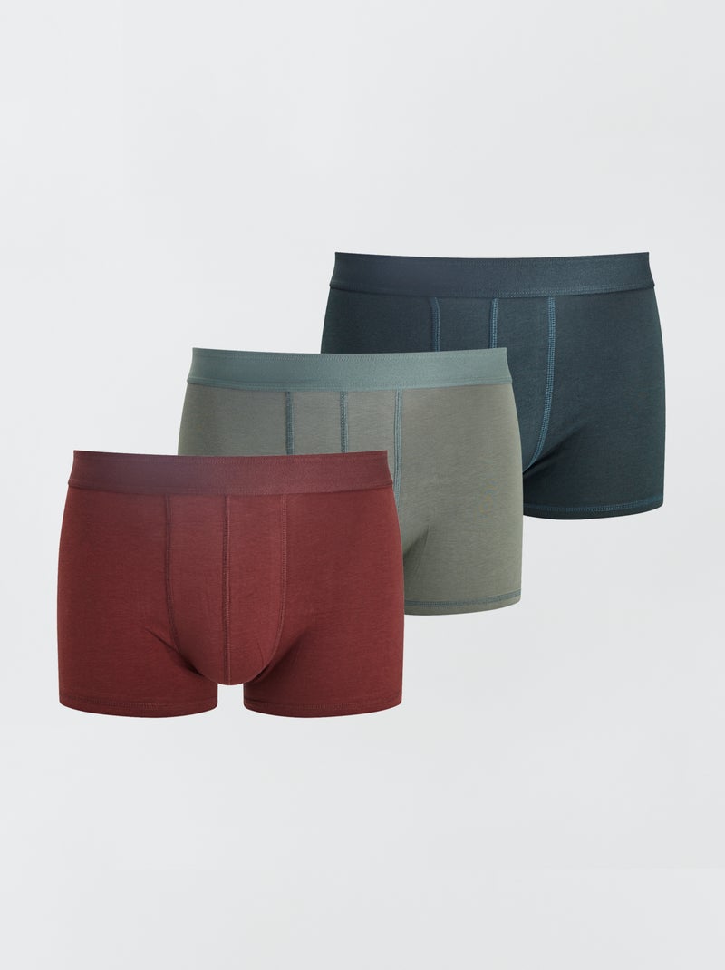 Lot de 3 boxers unis Vert/bordeaux - Kiabi