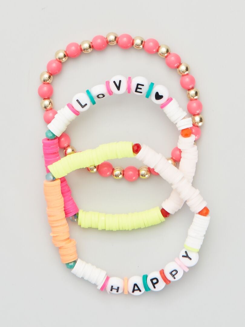Lot de 3 bracelets à perles messages Multicolore - Kiabi