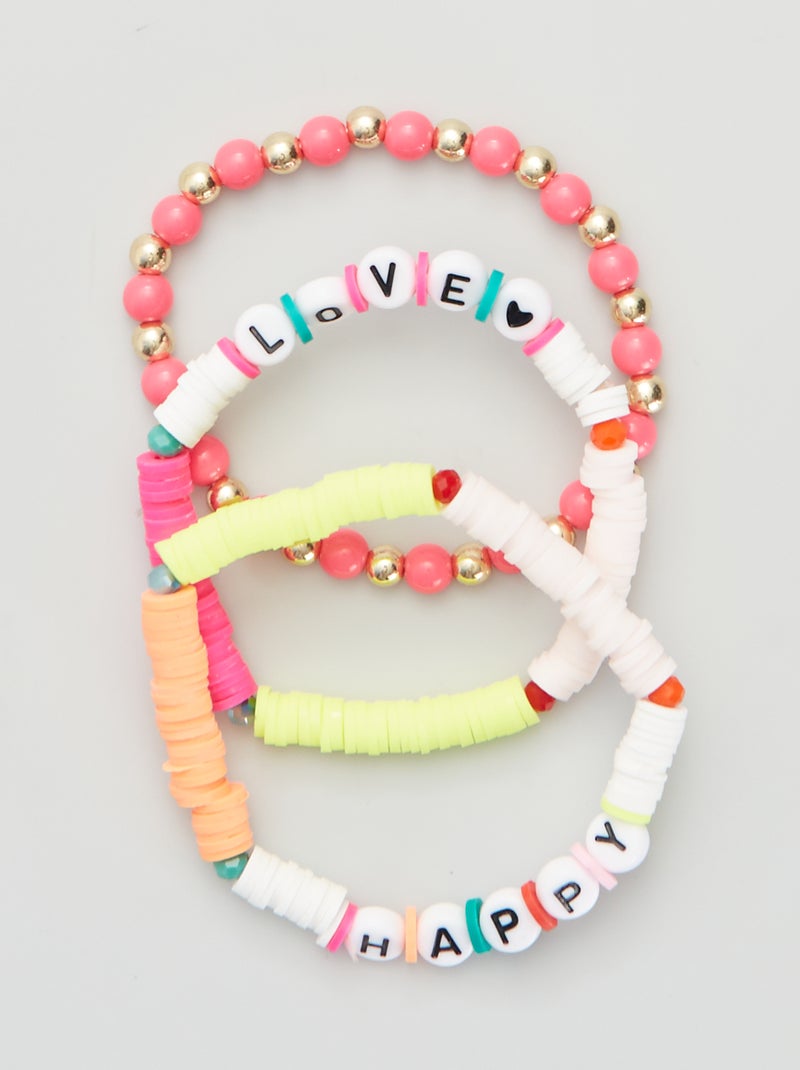 Lot de 3 bracelets à perles messages Multicolore - Kiabi