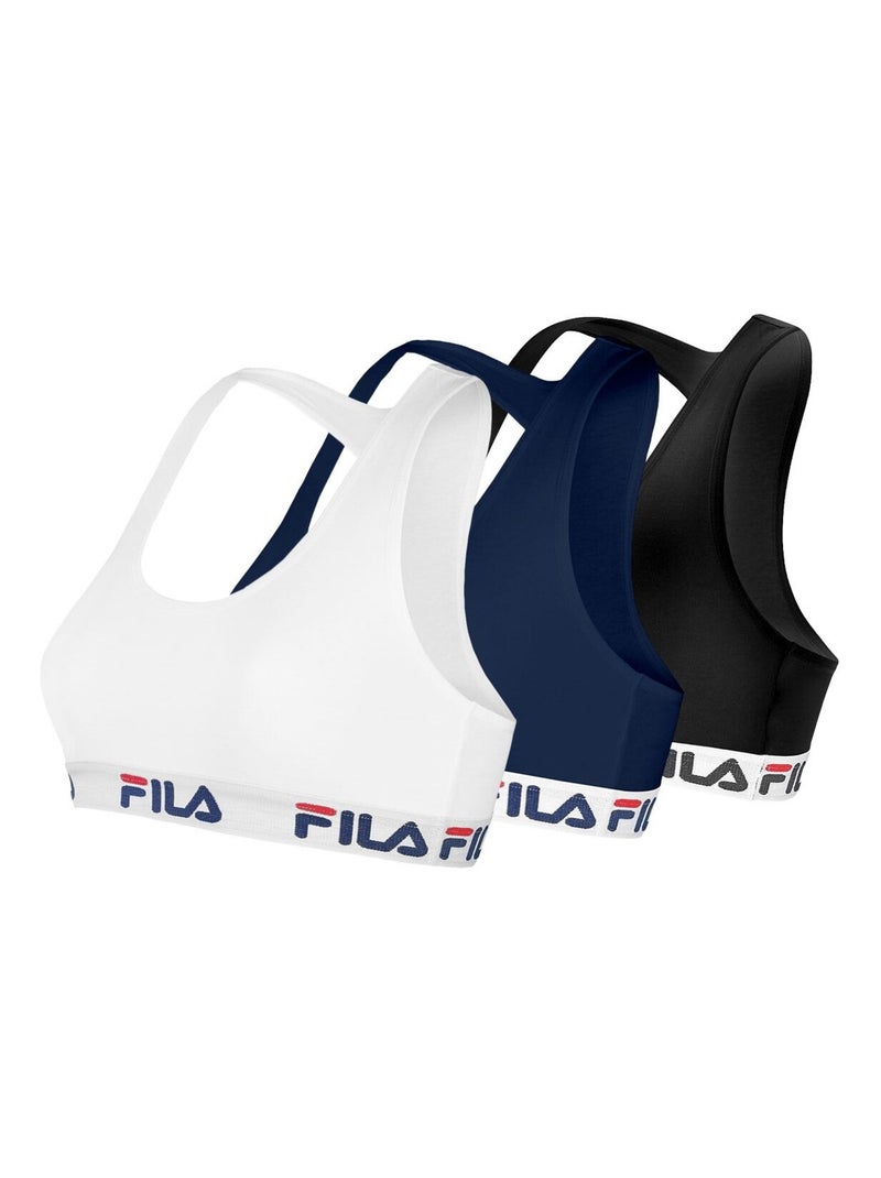 Lot de 3 Brassières coton femme FU6042C Uni Fila Bleu Noir - Kiabi