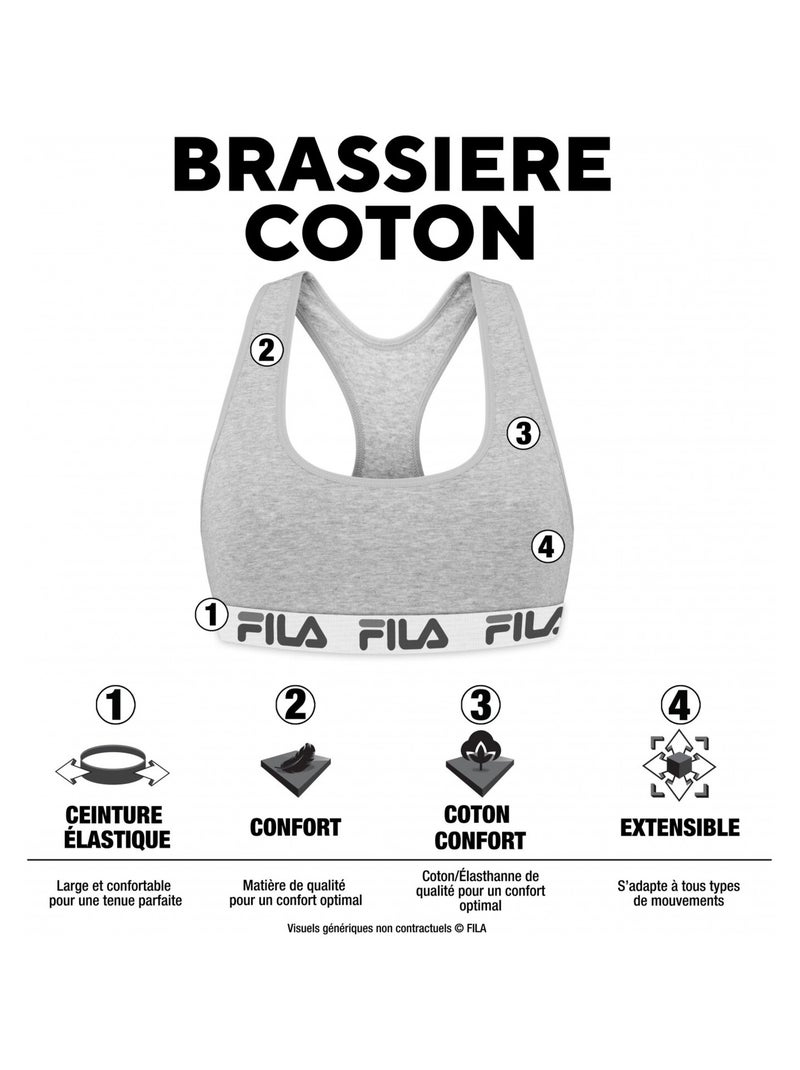 Lot de 3 Brassières coton femme Uni Fila Noir Bleu - Kiabi