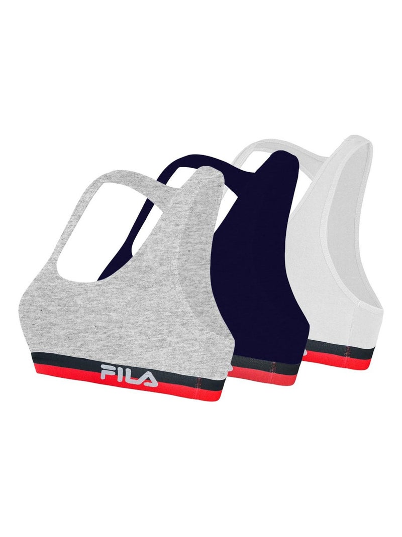 Lot de 3 Brassières coton Fila FU6048 Gris, Navy et Blanc Fila Gris - Kiabi