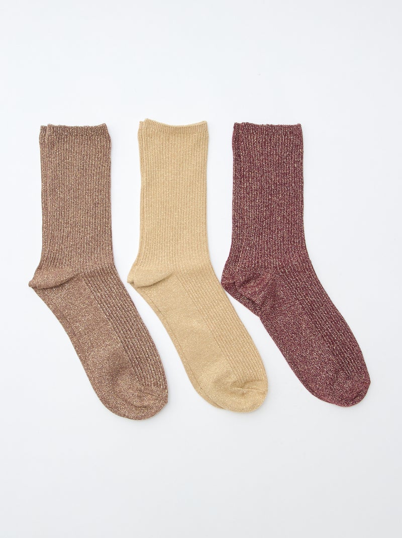 Lot de 3 chaussettes à pailettes en coton Marron - Kiabi