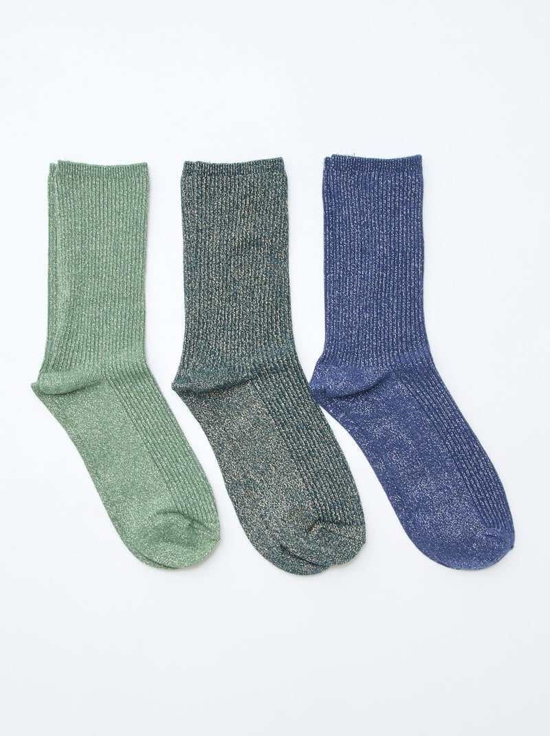 Lot de 3 chaussettes à pailettes en coton Vert - Kiabi