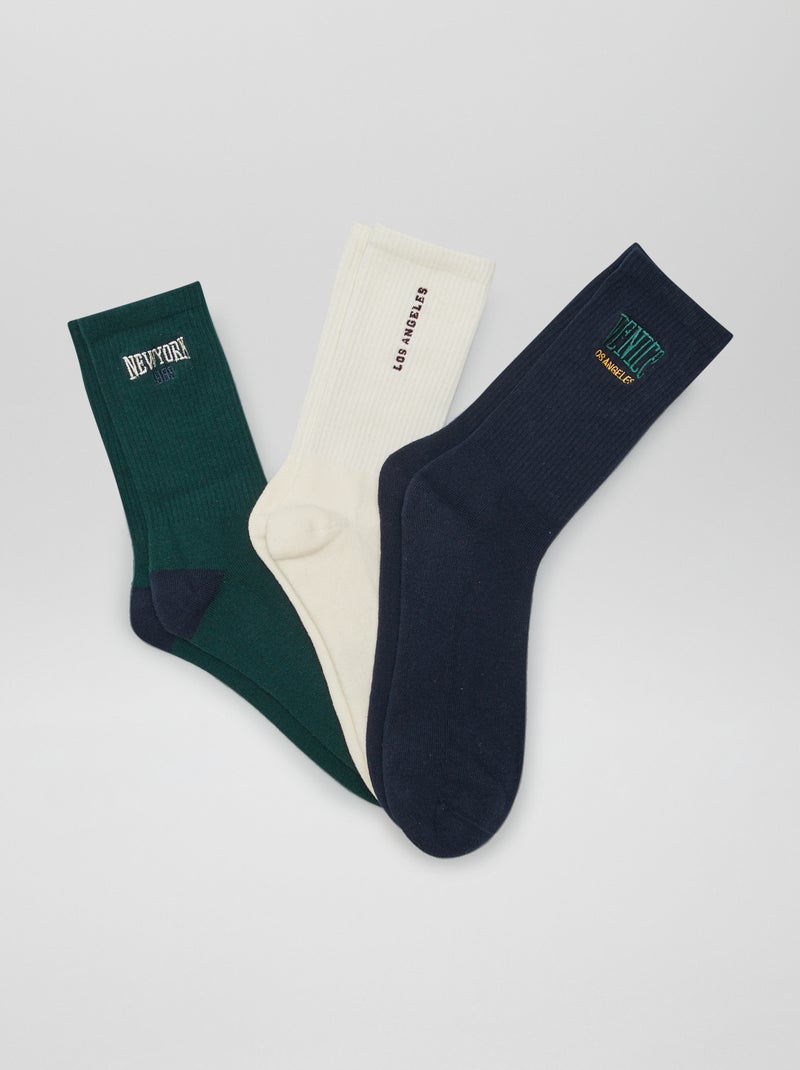 Lot de 3 chaussettes avec message Vert/crème/bleu - Kiabi