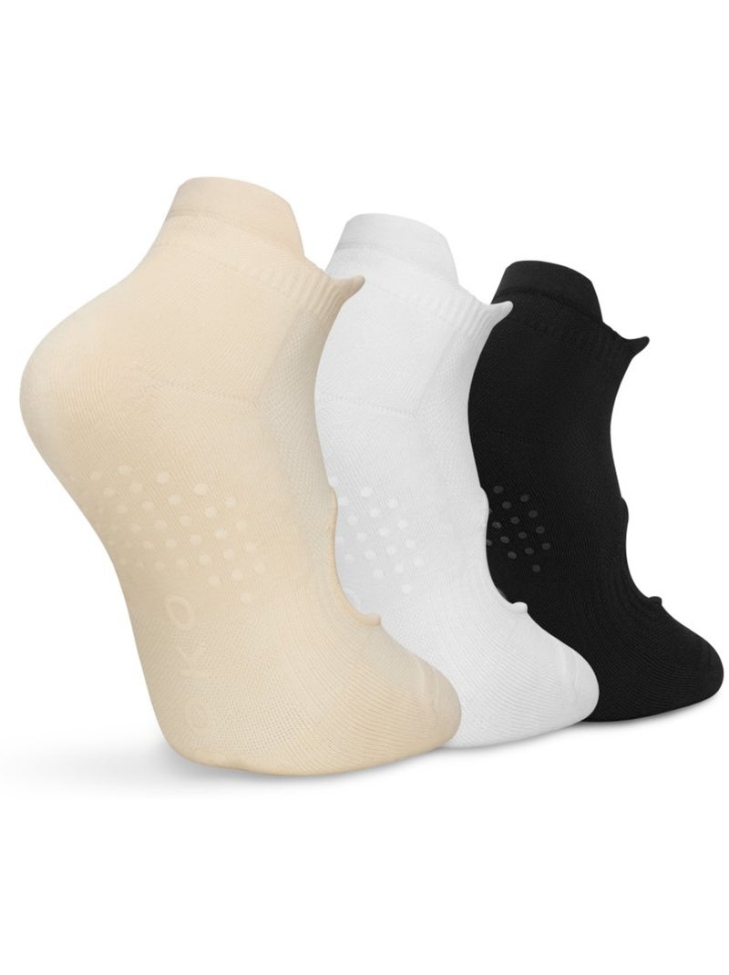 Lot de 3 chaussettes basses yoga antidérapantes fitness homme et femme scale Beige - Kiabi