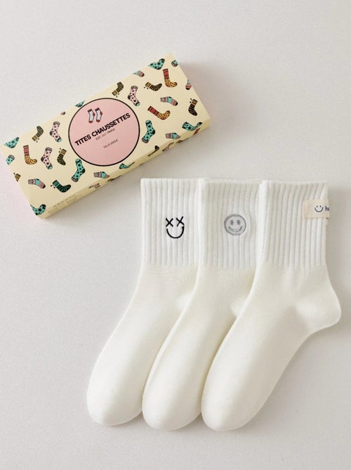 Lot de 3 Chaussettes Blanches Smiley - Kiabi