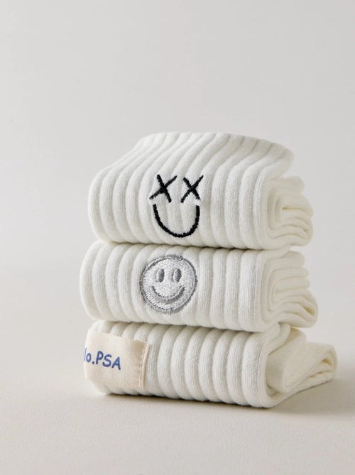 Lot de 3 Chaussettes Blanches Smiley - Kiabi