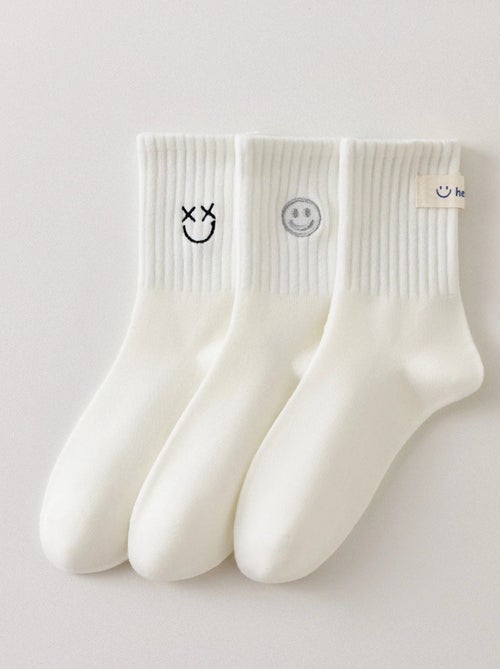 Lot de 3 Chaussettes Blanches Smiley - Kiabi