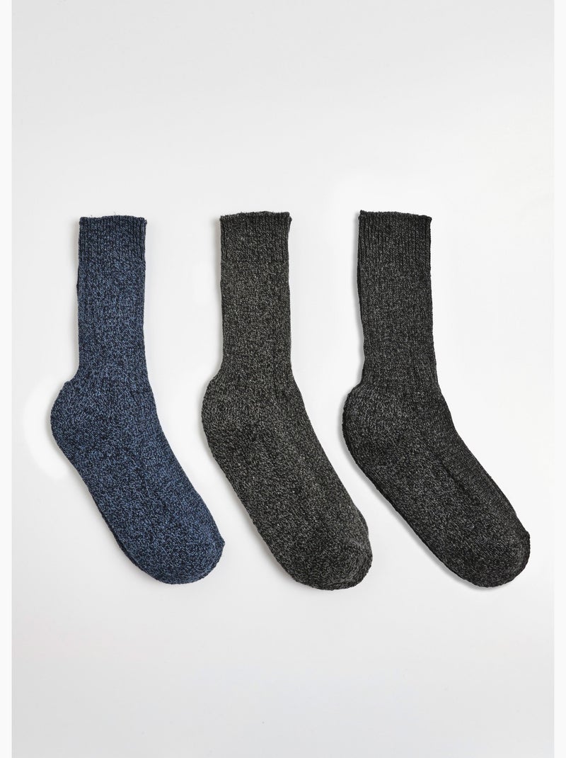 Lot de 3 Chaussettes chaudes avec laine Bleu - Kiabi