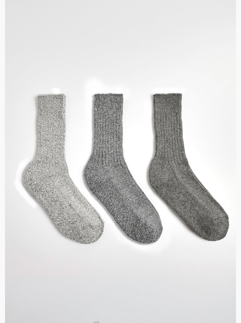 Lot de 3 Chaussettes chaudes avec laine Gris - Kiabi