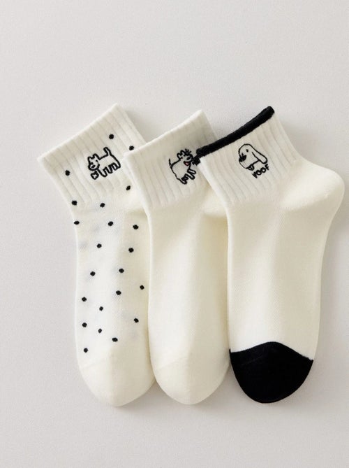 Lot de 3 Chaussettes Chien Noir & Blanc - Kiabi