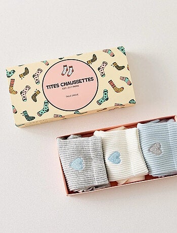 Lot de 3 Chaussettes Coeur Bleu