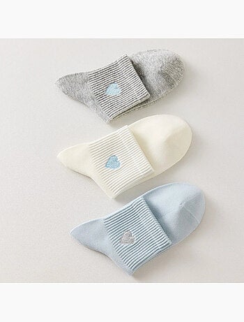 Lot de 3 Chaussettes Coeur Bleu