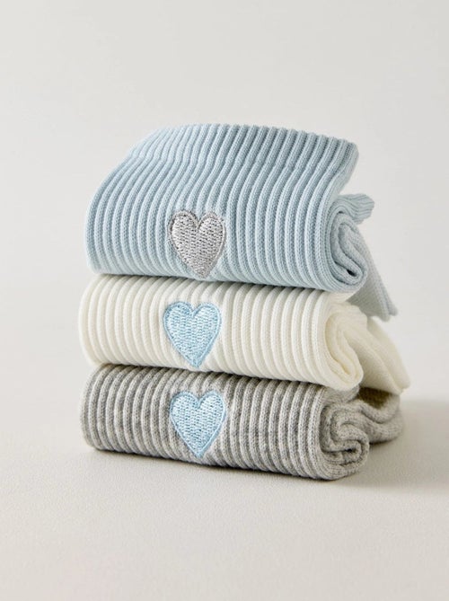 Lot de 3 Chaussettes Coeur Bleu - Kiabi