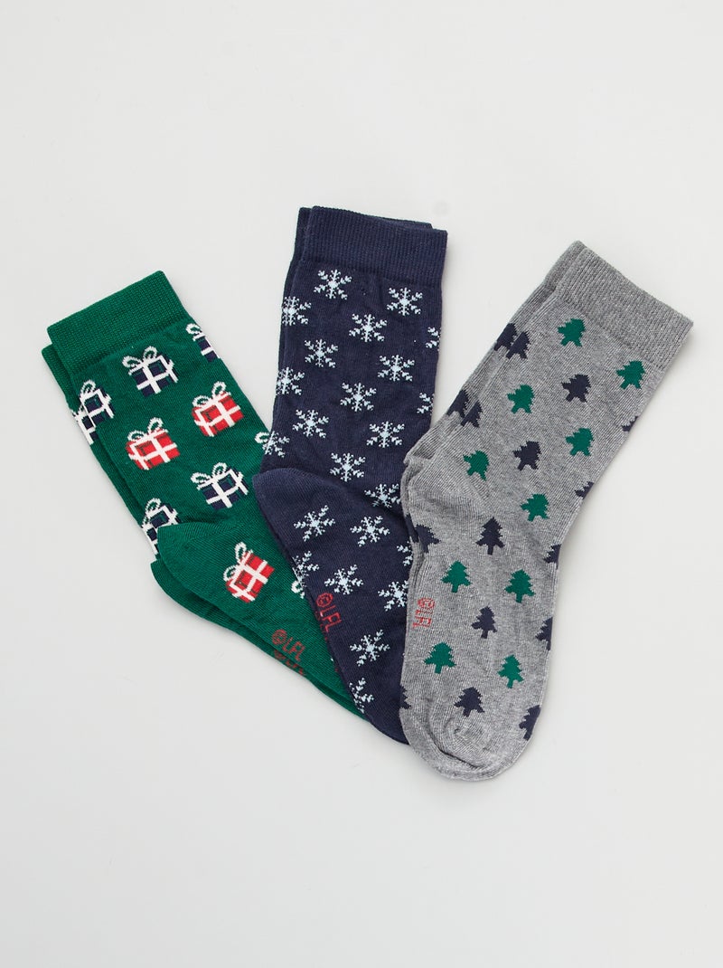 Lot de 3 chaussettes de noël Bleu/vert - Kiabi