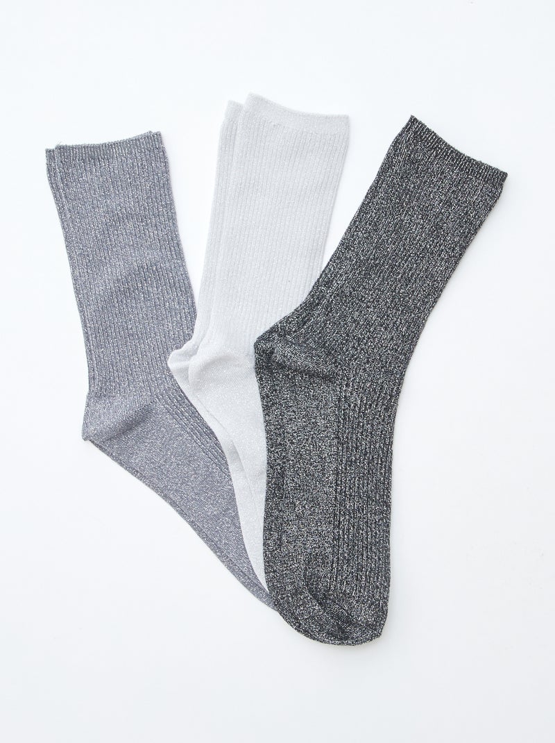Lot de 3 chaussettes fantaisie en coton Gris - Kiabi