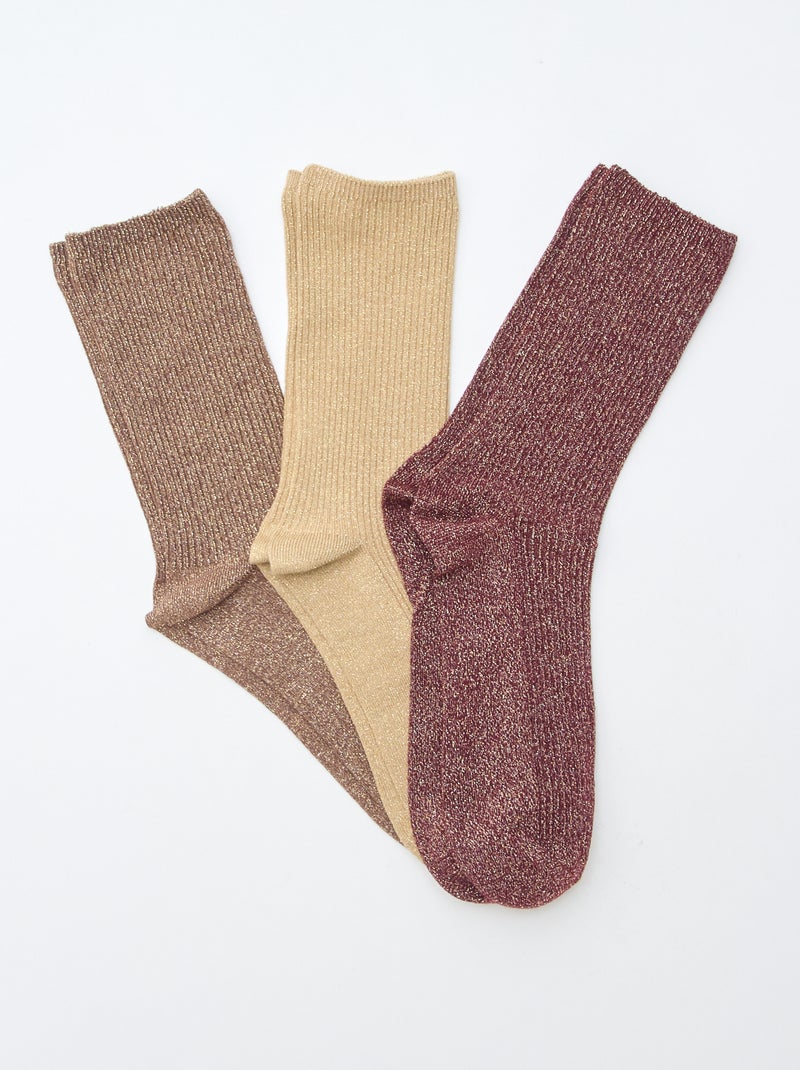 Lot de 3 chaussettes fantaisie en coton Marron - Kiabi