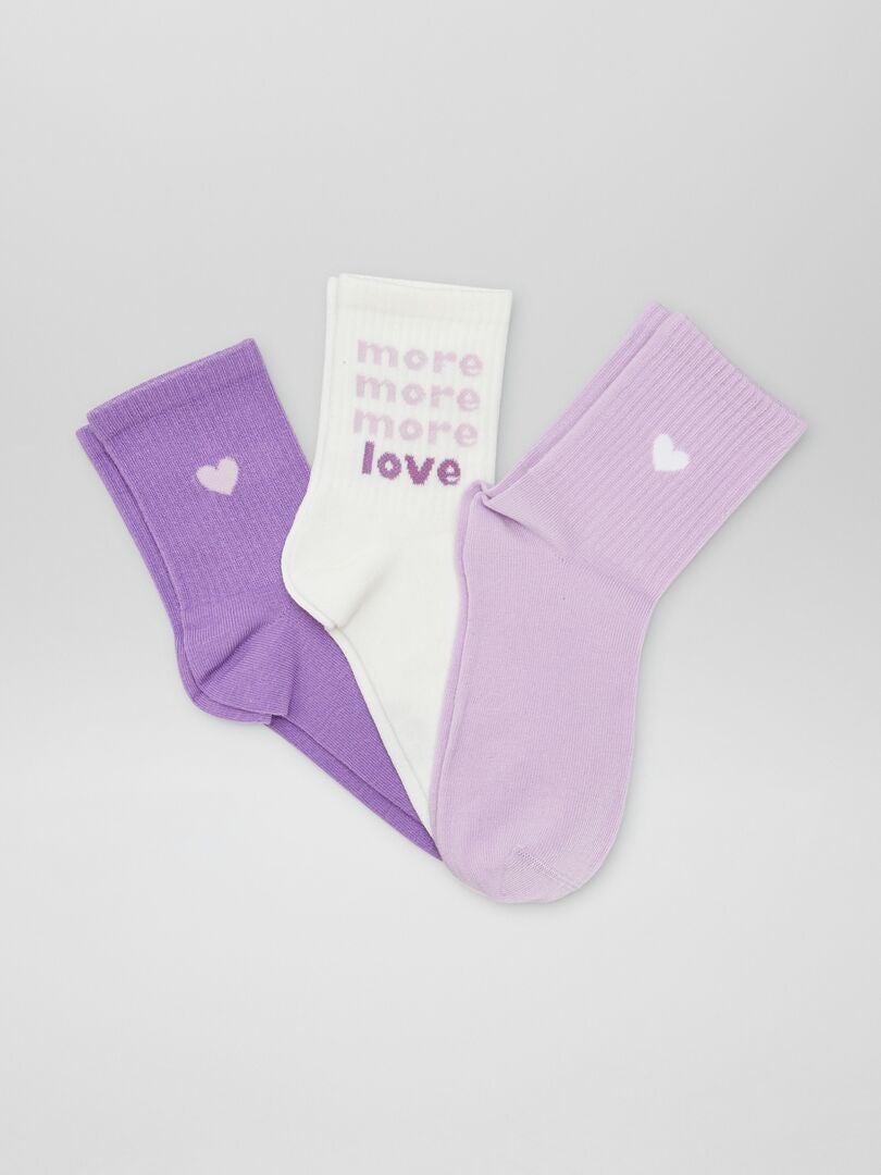 Lot de 3 chaussettes fantaisies de type sport Violet - Kiabi