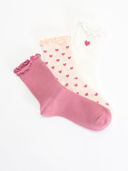 Lot de 3 chaussettes fantaisies imprimé coeur - Kiabi Lot de 3 chaussettes fantaisies imprimé coeur - Kiabi