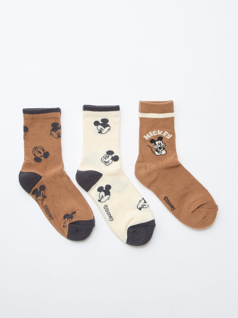Lot de 3 chaussettes fantaisies 'Mickey' Marron - Kiabi