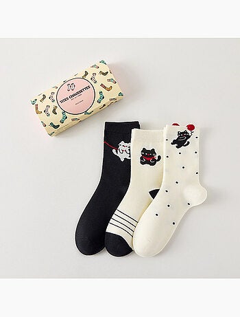 Lot de 3 Chaussettes Hautes Chat & Ballon