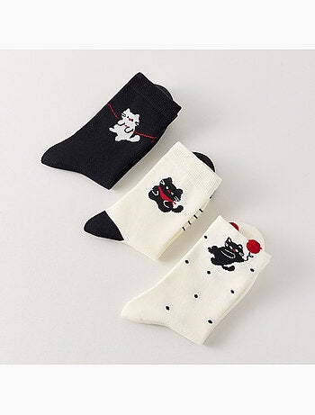 Lot de 3 Chaussettes Hautes Chat & Ballon