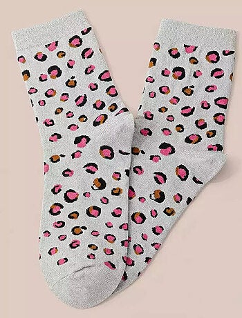 Lot de 3 Chaussettes Hautes Coeur Léopard & Lurex