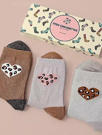 Lot de 3 Chaussettes Hautes Coeur Léopard