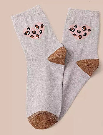 Lot de 3 Chaussettes Hautes Coeur Léopard