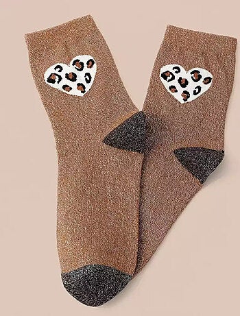 Lot de 3 Chaussettes Hautes Coeur Léopard