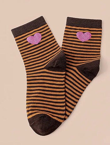 Lot de 3 Chaussettes Hautes Coeur Léopard & Rayures
