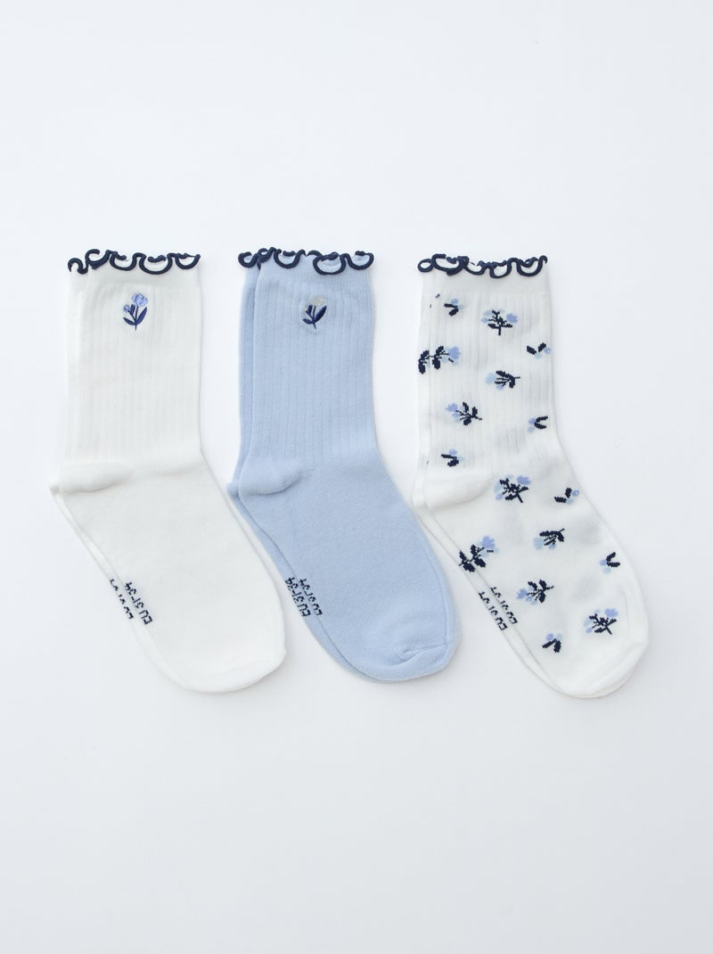 Lot de 3 chaussettes imprimées Blanc/bleu - Kiabi