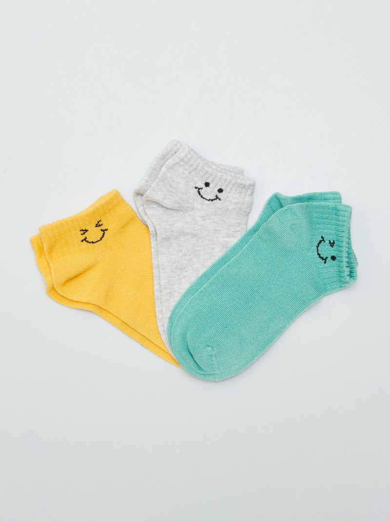 Lot de 3 chaussettes invisibles avec smiley Jaune - Kiabi