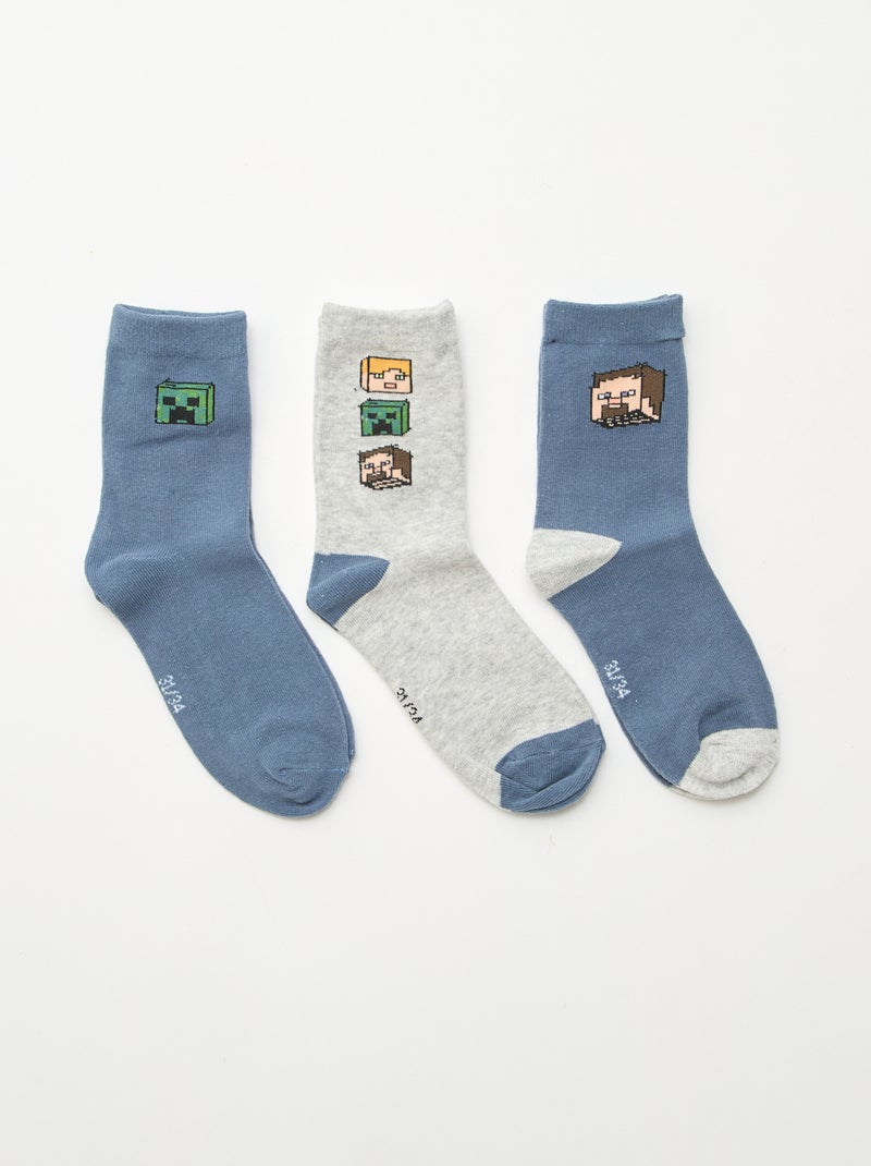 Lot de 3 chaussettes mi-hautes 'Minecraft' Gris - Kiabi