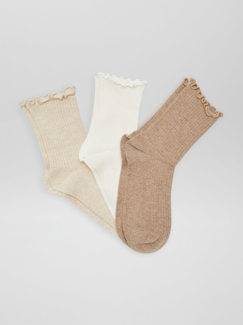 Lot de 3 chaussettes ondulées Beige - Kiabi