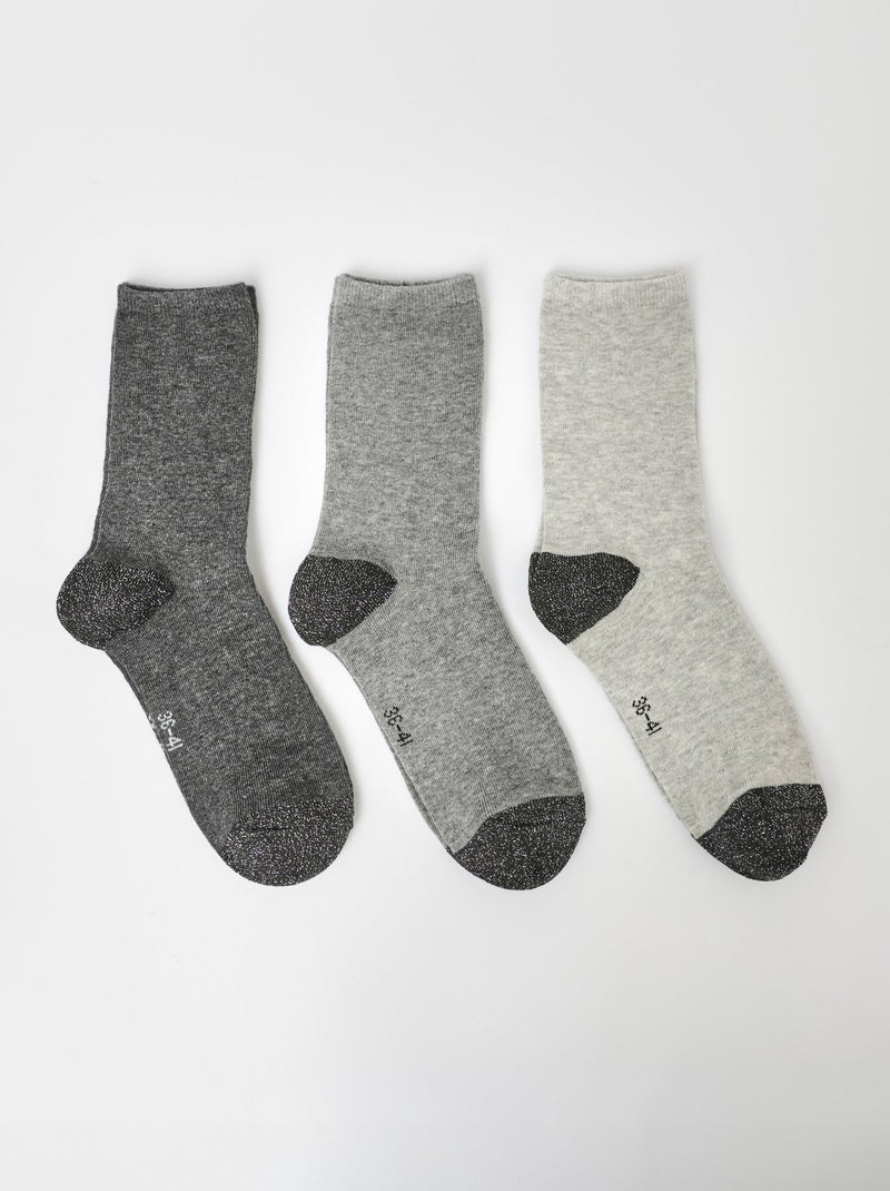 Lot de 3 Chaussettes pointes et talons fantaisie - AFIBEL Gris - Kiabi