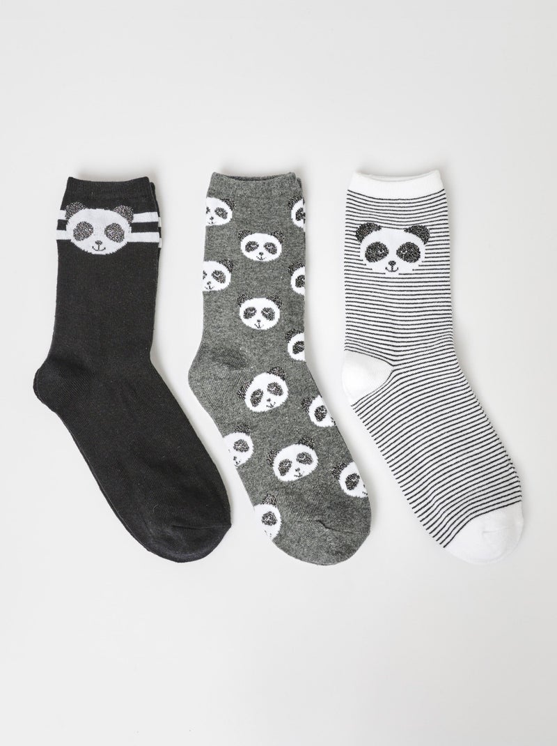 Lot de 3 Chaussettes, thème panda - AFIBEL Gris Noir - Kiabi