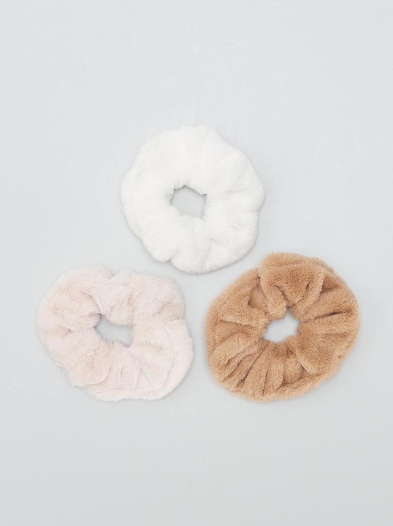 Lot de 3 chouchous en fausse fourrure Blanc/beige/rose - Kiabi