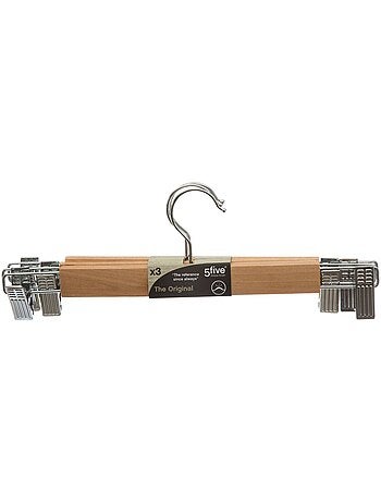 Lot de 3 cintres à pinces en métal et bois hang' clip