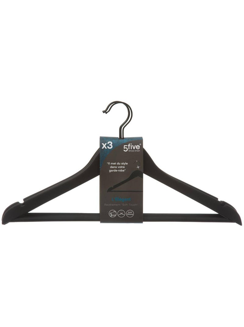 Lot de 3 cintres en bois avec épaulettes rubber Noir - Kiabi