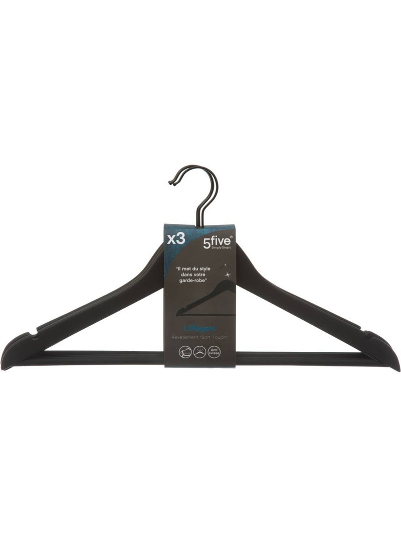 Lot de 3 cintres en bois avec épaulettes rubber Noir - Kiabi
