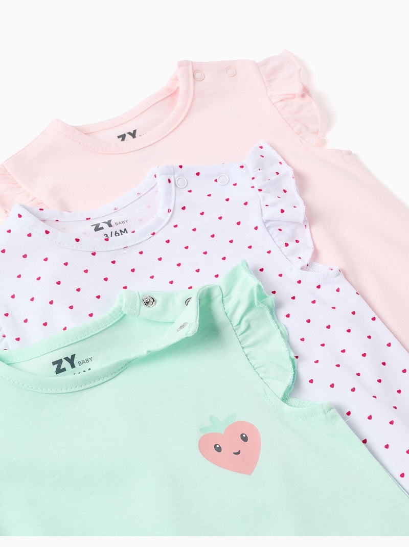 Lot de 3 combishorts sans manches en coton Rose/Vert - Kiabi