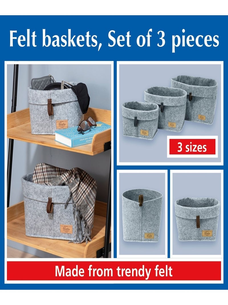 Lot de 3 Corbeilles feutre Feli - Gris Gris - Kiabi