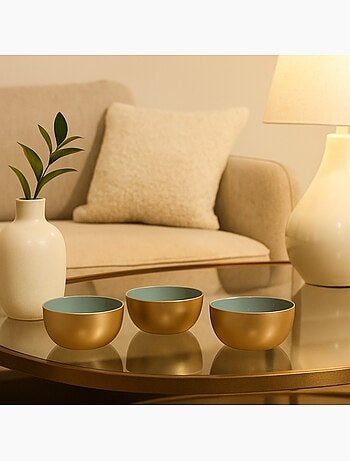 Lot de 3 coupelles en métal doré, vert
